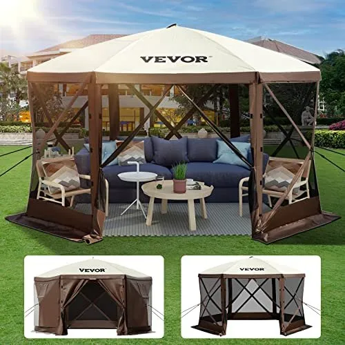 VEVOR Camping Gazebo Tent 10'x10' - 6 Sided Pop-up Canopy Screen Tent