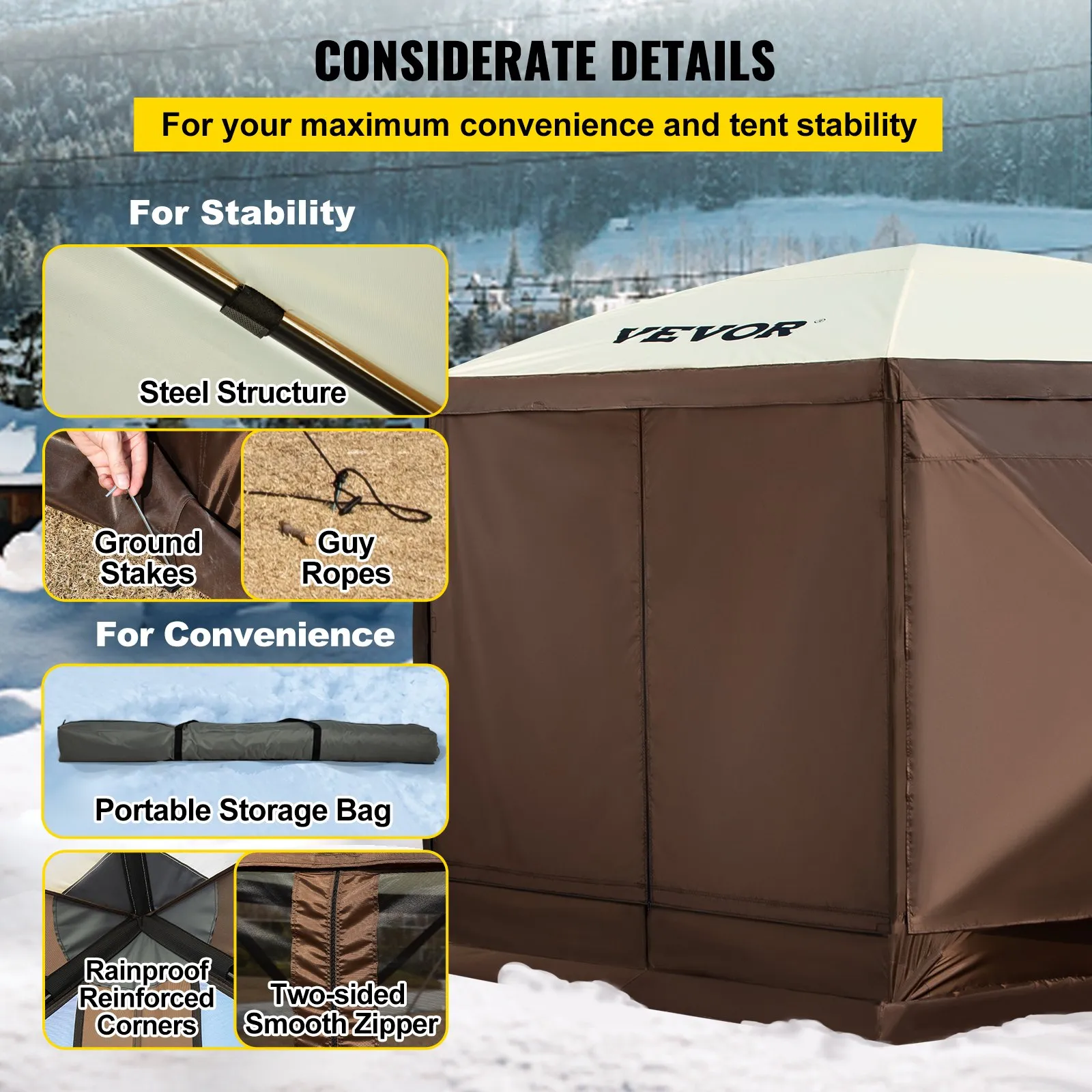 VEVOR Camping Gazebo Tent 10'x10' - 6 Sided Pop-up Canopy Screen Tent