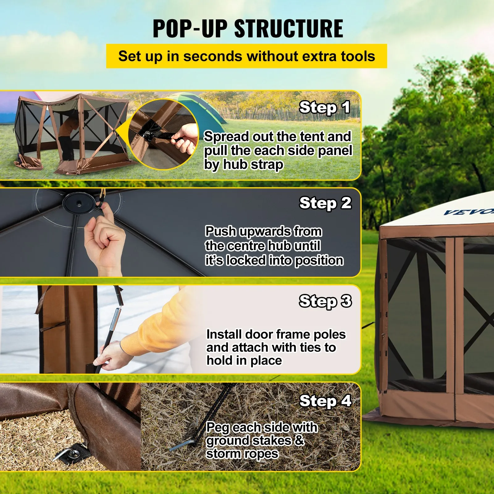 VEVOR Camping Gazebo Tent 10'x10' - 6 Sided Pop-up Canopy Screen Tent