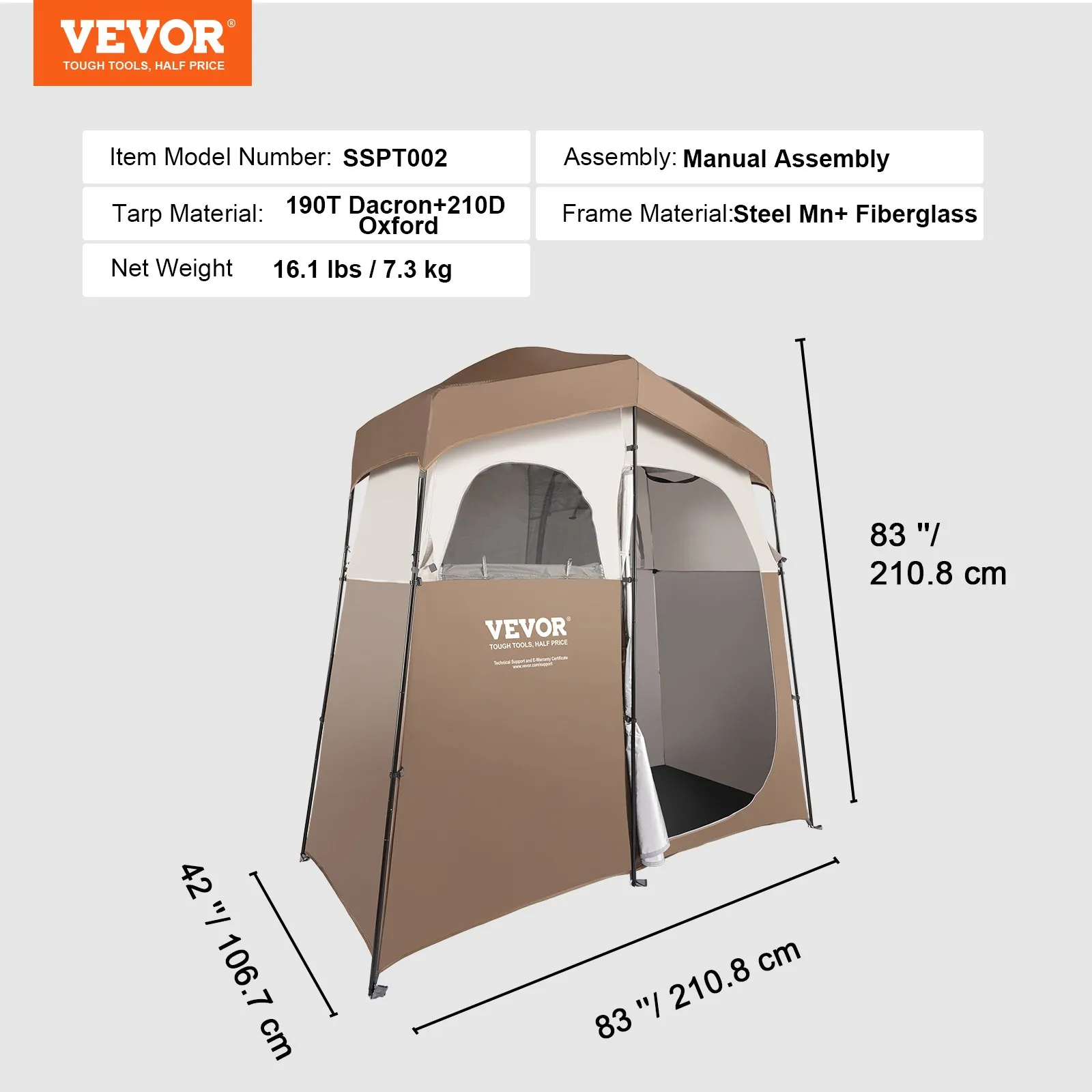 VEVOR Camping Shower Tent - Oversize Outdoor Portable Shelter
