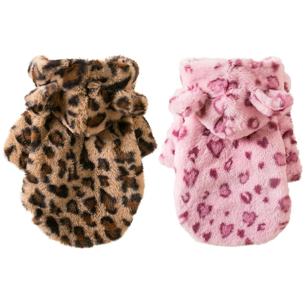 Warm Fleece Leopard Print Dog Hoodie for Small Dogs - Autumn/Winter Collection