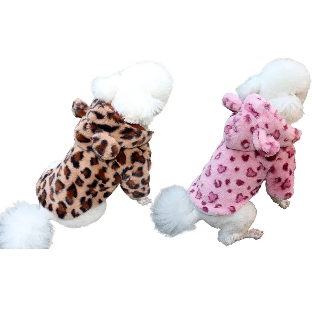 Warm Fleece Leopard Print Dog Hoodie for Small Dogs - Autumn/Winter Collection