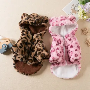 Warm Fleece Leopard Print Dog Hoodie for Small Dogs - Autumn/Winter Collection