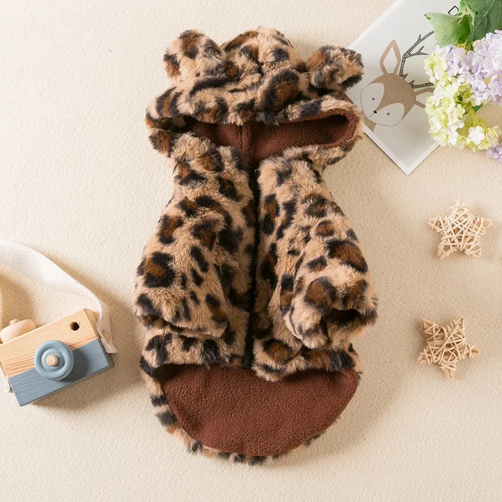 Warm Fleece Leopard Print Dog Hoodie for Small Dogs - Autumn/Winter Collection