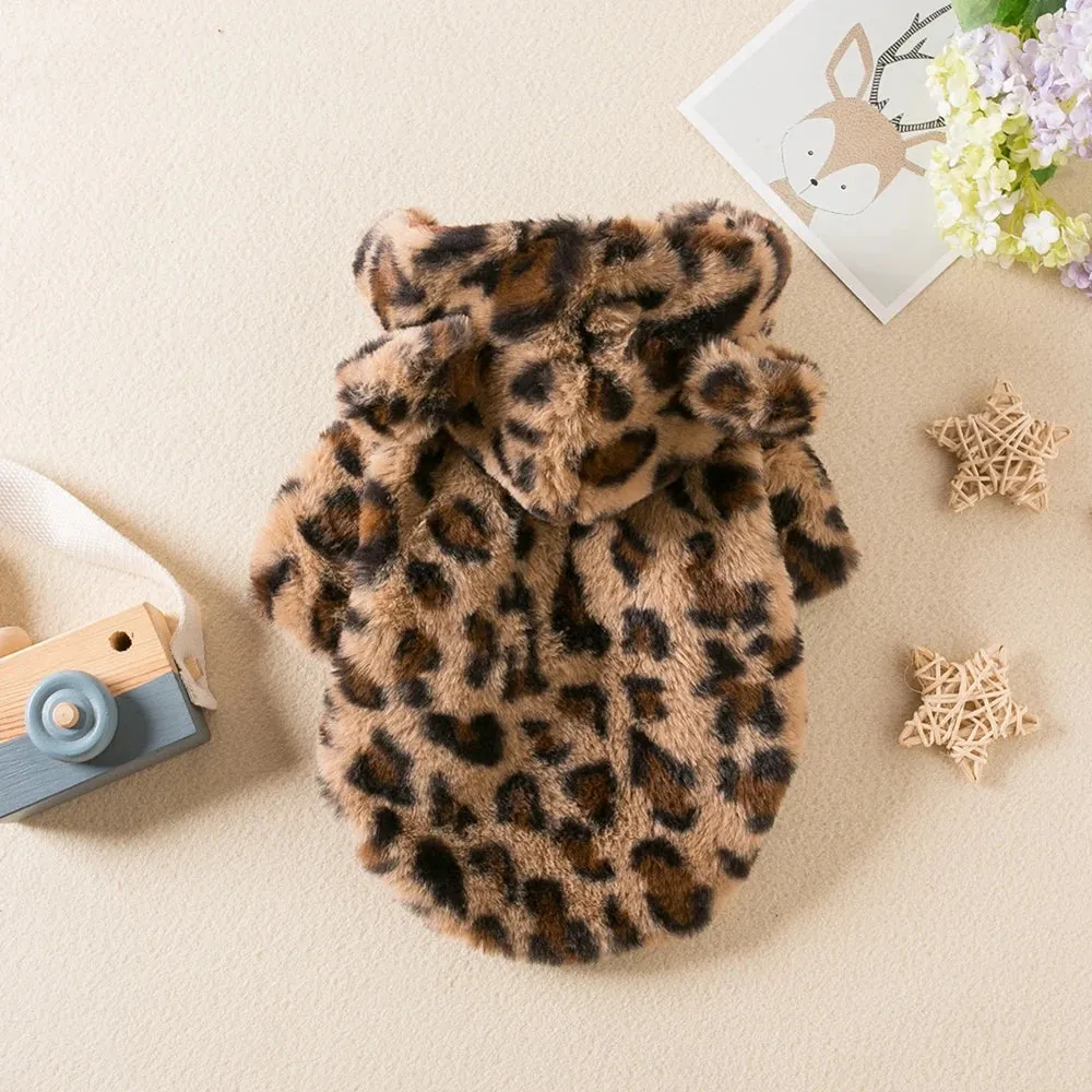 Warm Fleece Leopard Print Dog Hoodie for Small Dogs - Autumn/Winter Collection