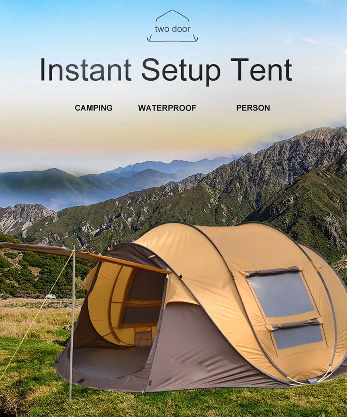 Waterproof Instant Beach Camping Tent 6 Person Pop up Tents Family Hiking Dome